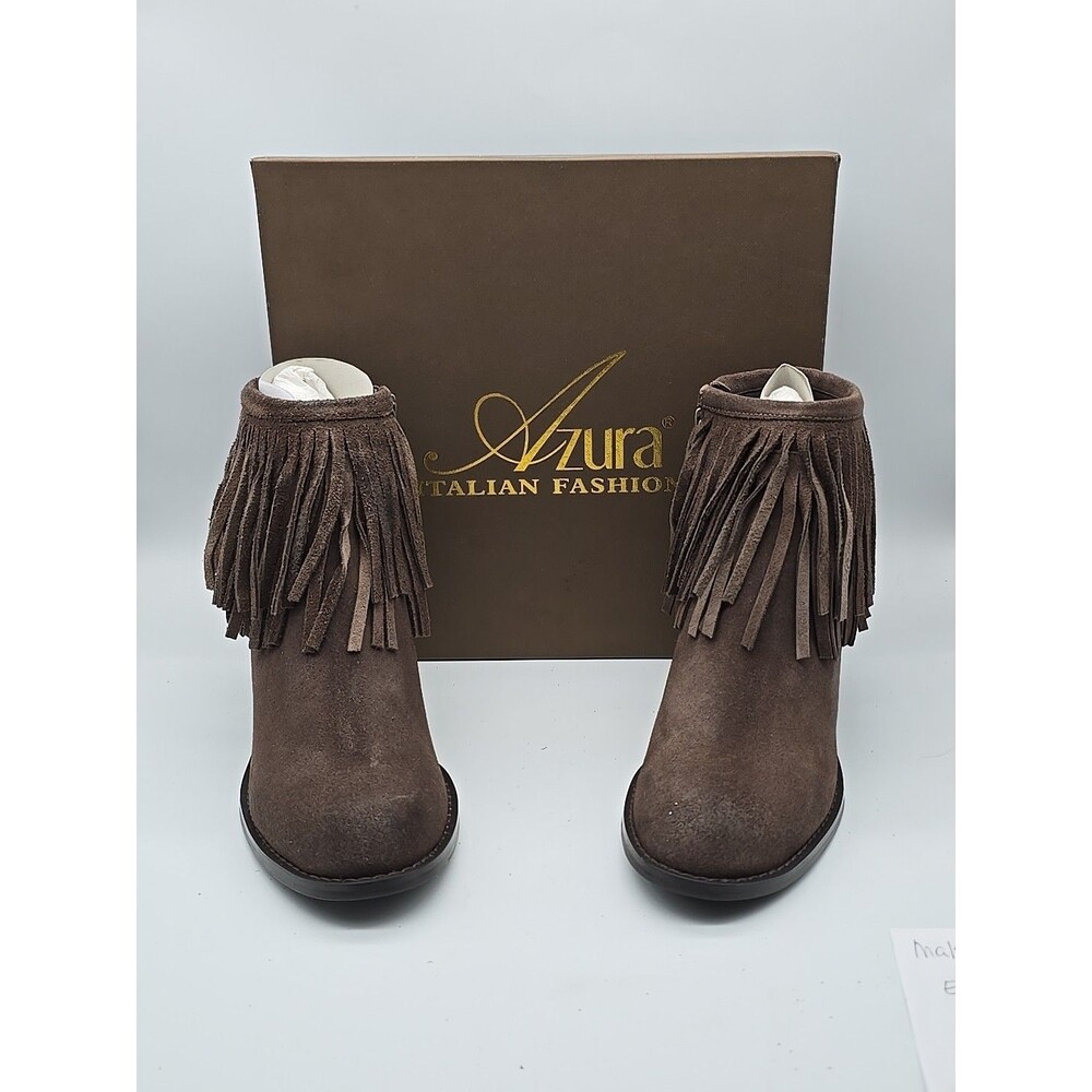 Azura Italian Fashion Women's Brown Suede Fringe Boots Bernat-BRS Size 9/40 NEW - Picture 6 of 11